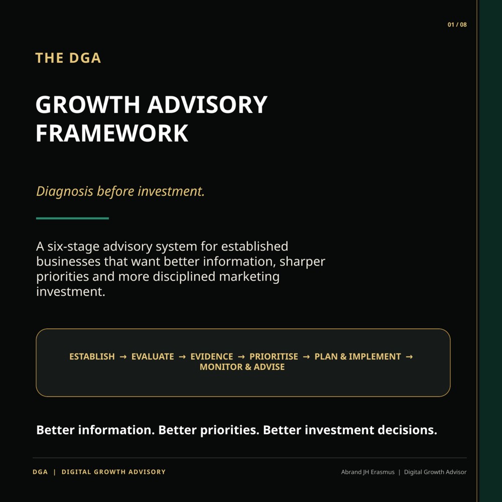 Cover of the DGA Growth Advisory Framework: diagnosis before investment.
