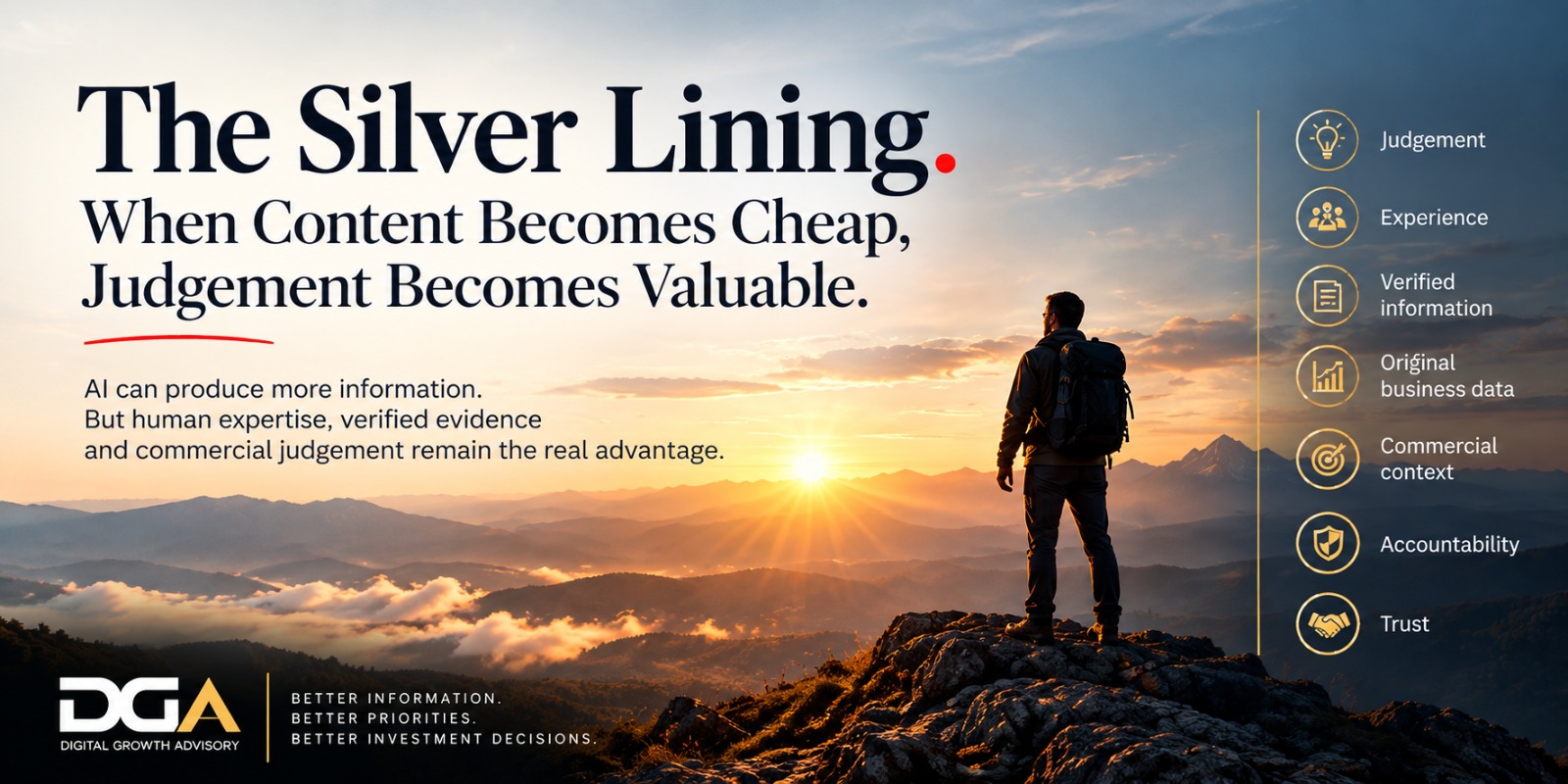 The Silver Lining: a sunrise over mountains, highlighting judgement, evidence, commercial context, accountability and trust